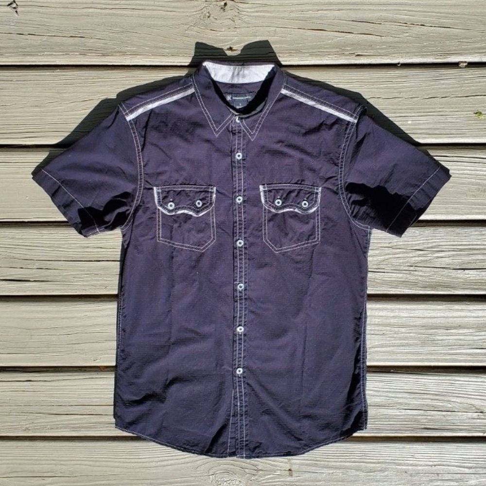 INC (Macy's) Mens Short Sleeve Button Shirt with contrast stitch and details